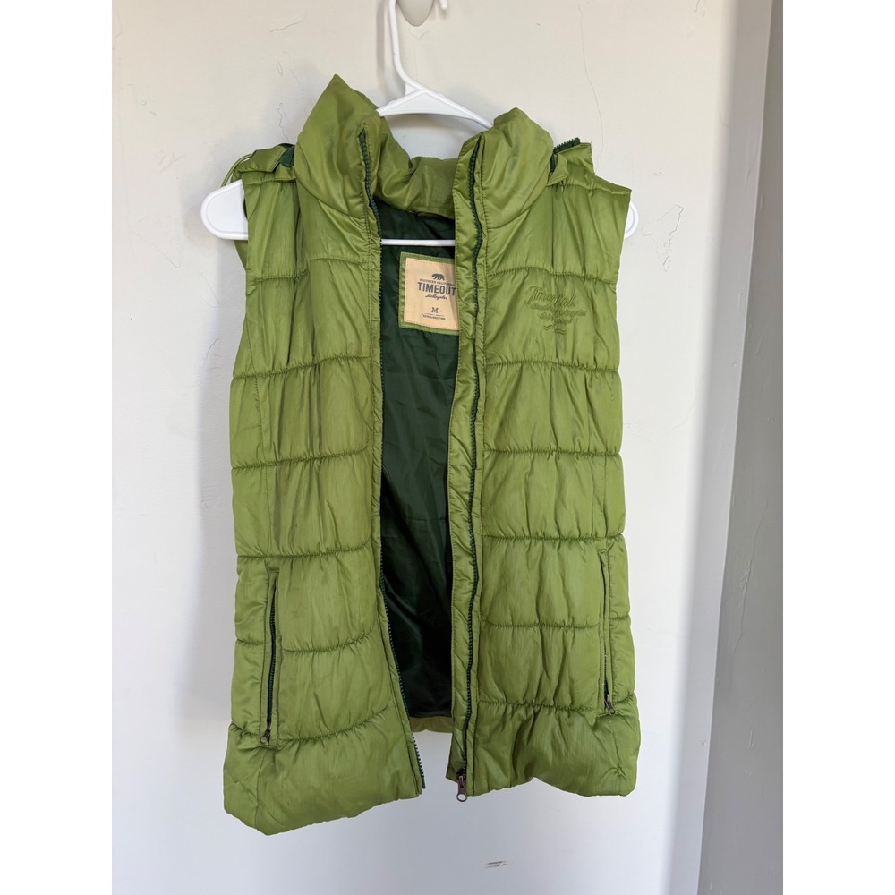 Timeout California Women Olive Green Puffer Vest Hooded Zip Size M 134086270NY05 - Picture 4 of 7